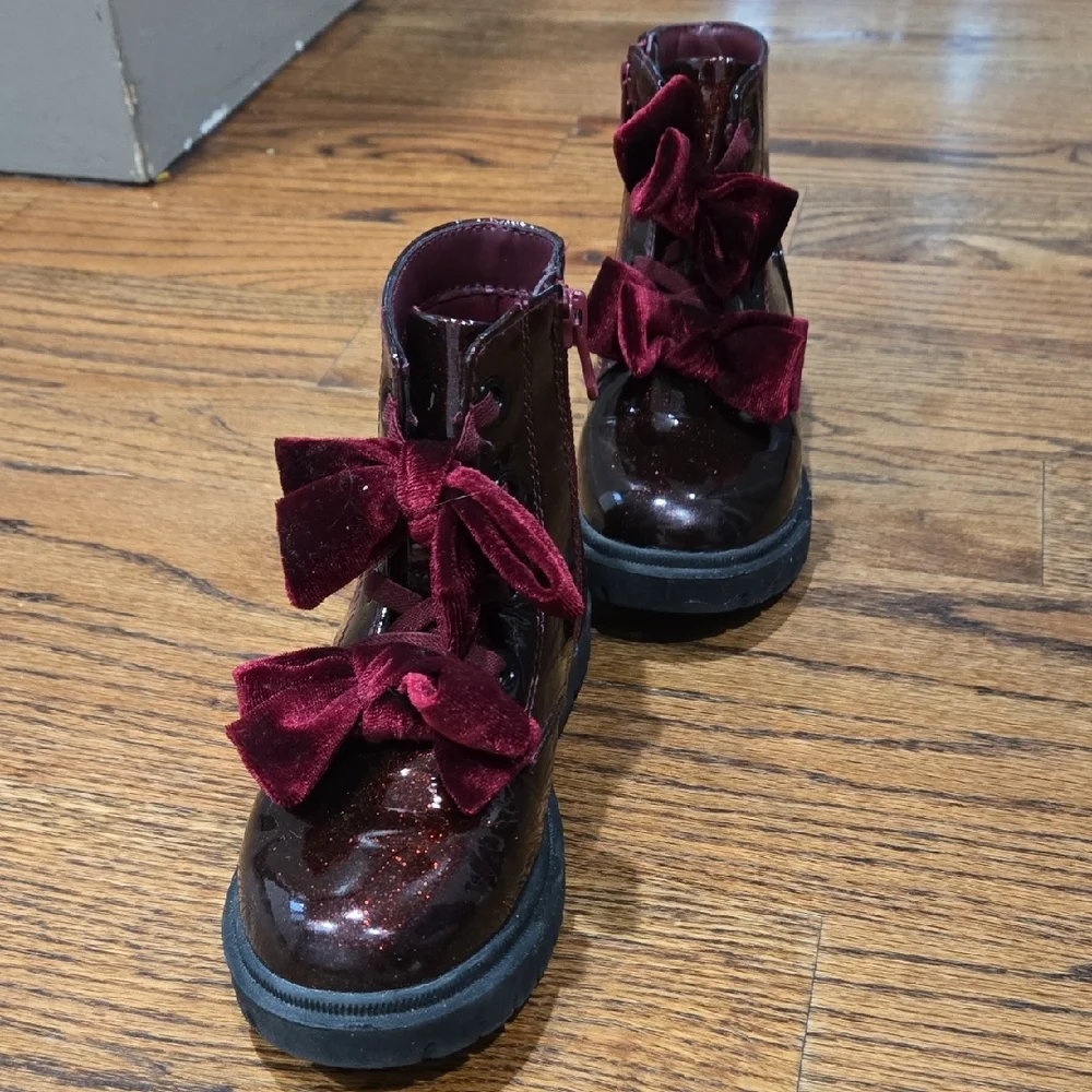 Target Burgundy Glitter Bow Ankle Boots - Picture 3 of 8
